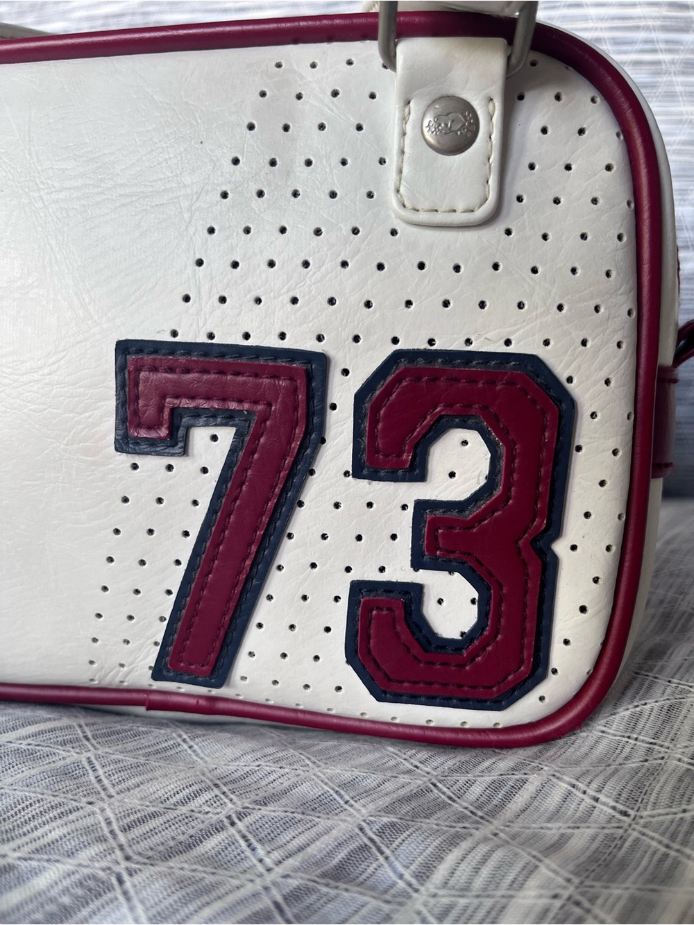 Roots White Mini Bag with Burgundy '73' Patch - Picture 2 of 8